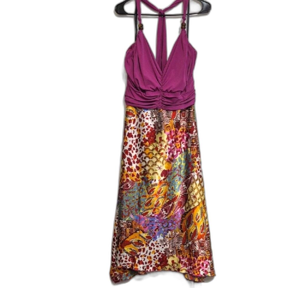 Torrid Y2K Patchwork Halter Maxi Dress Size 4 or Plus 26 Boho Tropical Resort
